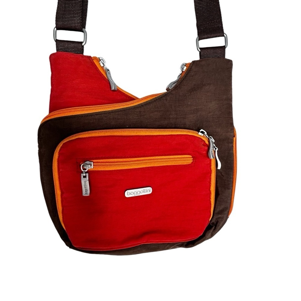 Baggallini Brown/Rust/Orange Color Block Multi-Po… - image 3